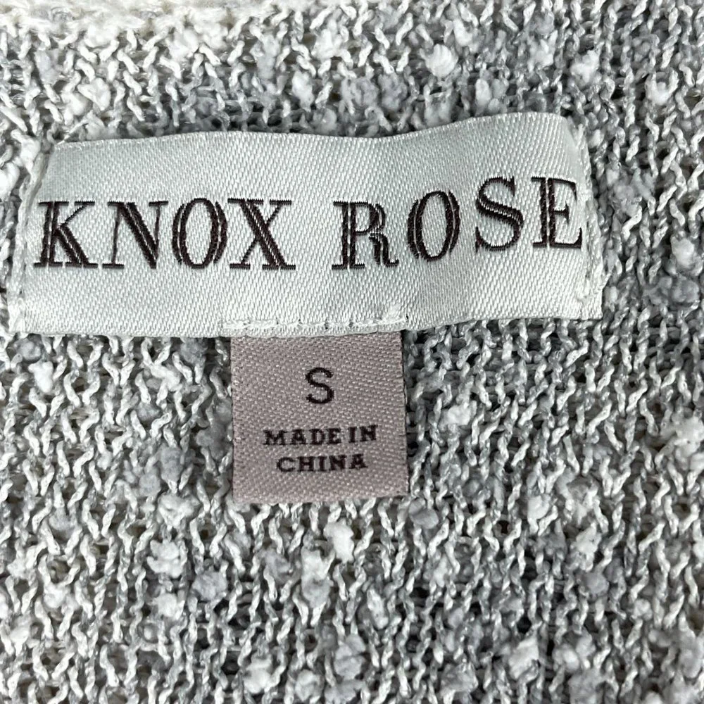 Knox Rose Leopard Print Knit Sweater Womens Size S Off White Gray V Neck Side Sp